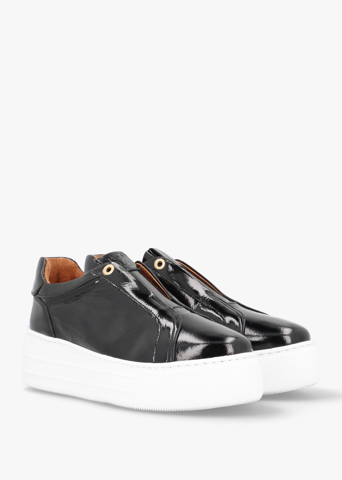 Aneeba Black Patent Leather Slip On Trainers