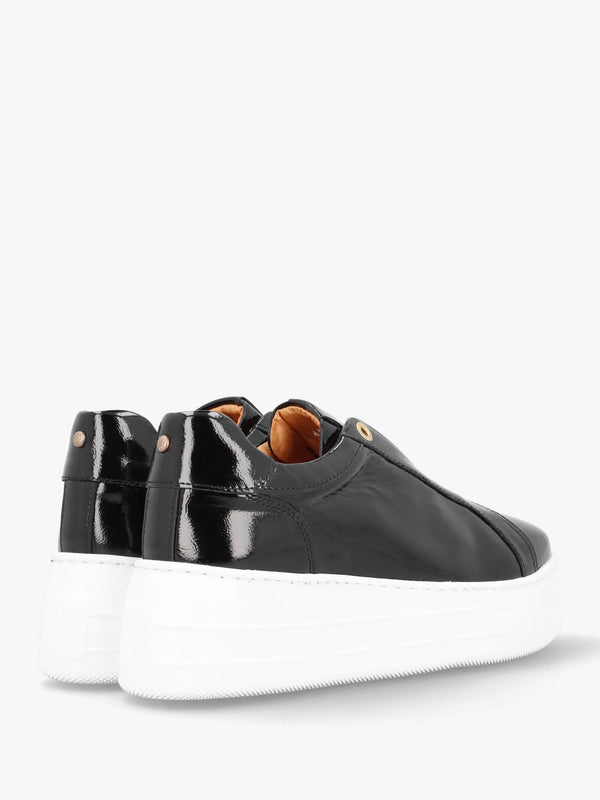 Aneeba Black Patent Leather Slip On Trainers