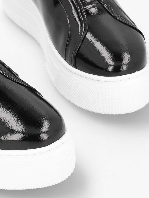 Aneeba Black Patent Leather Slip On Trainers
