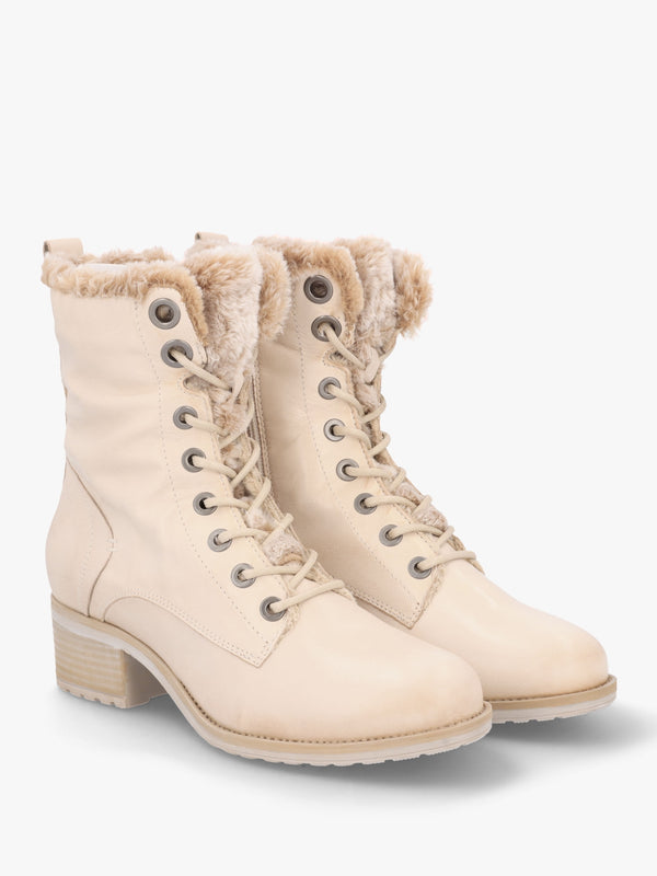 Alpinne Cream Leather Tall Ankle Boots
