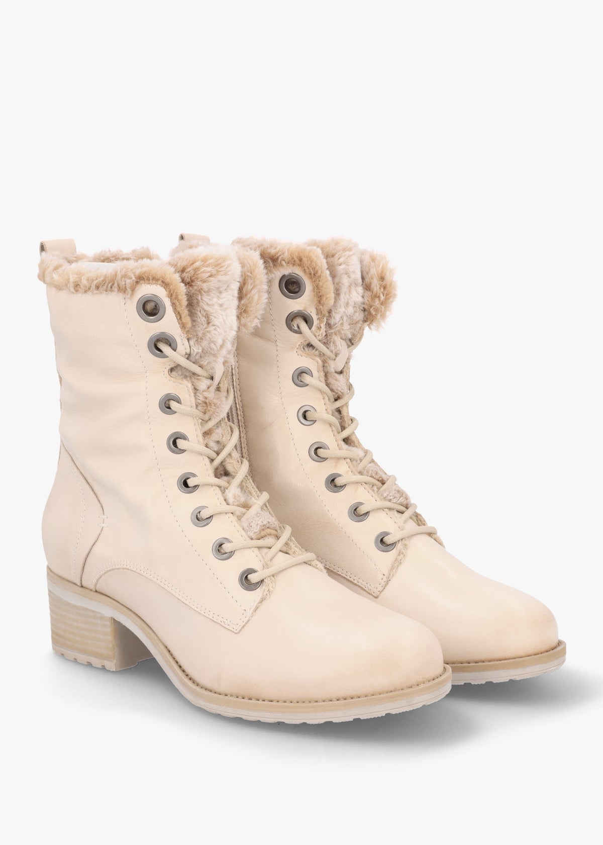 Alpinne Cream Leather Tall Ankle Boots