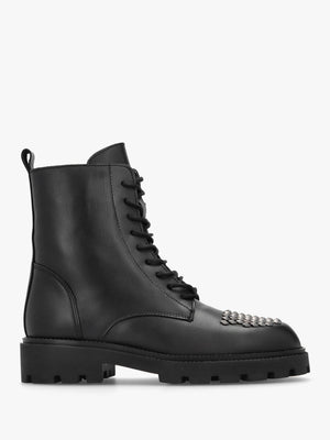 Abode Black Leather Embellished Ankle Boots