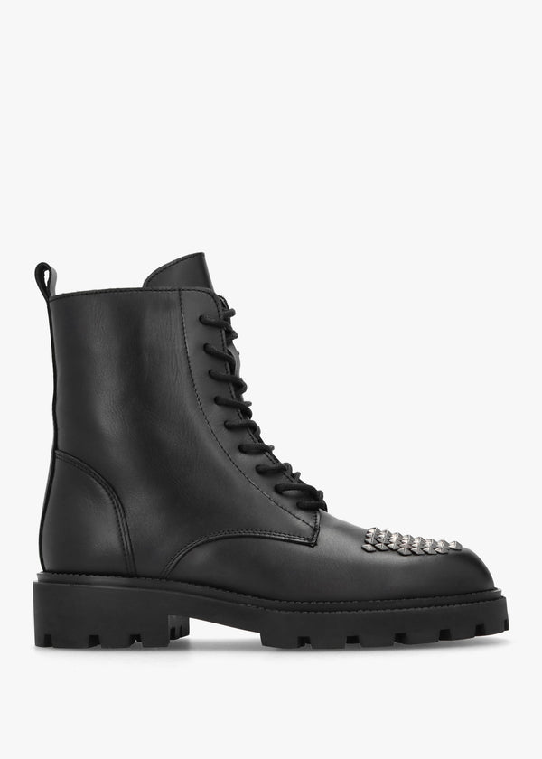 Abode Black Leather Embellished Ankle Boots
