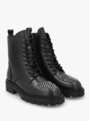 Abode Black Leather Embellished Ankle Boots