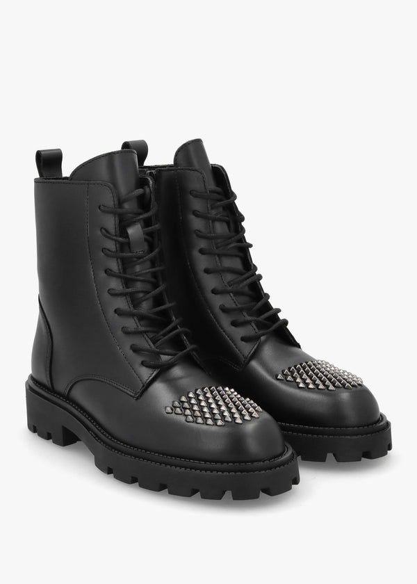 Abode Black Leather Embellished Ankle Boots
