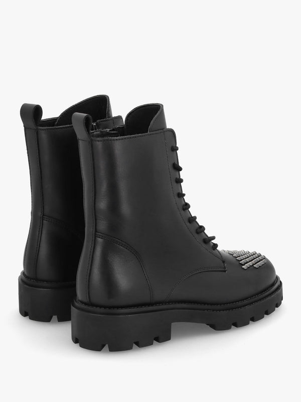 Abode Black Leather Embellished Ankle Boots