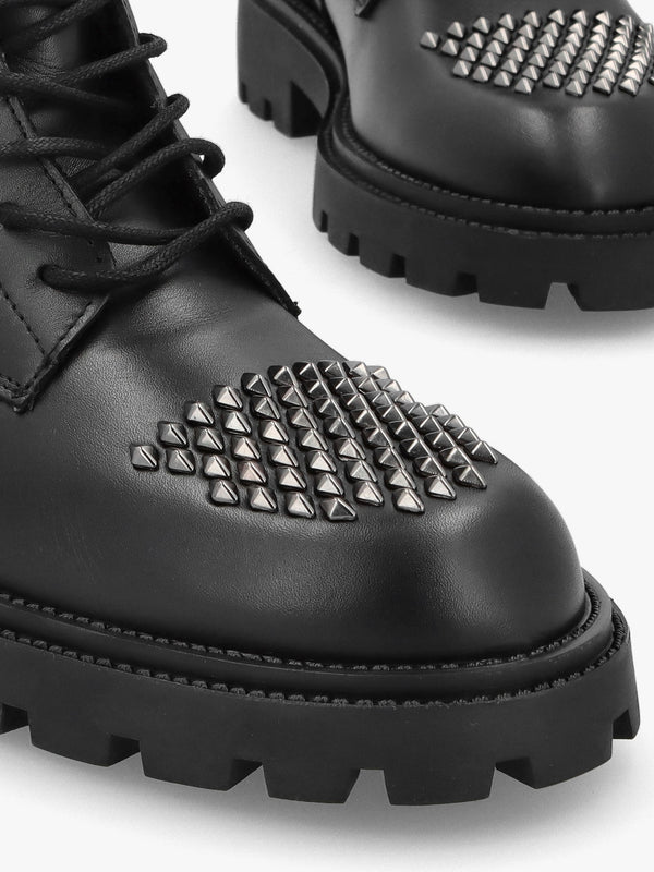 Abode Black Leather Embellished Ankle Boots