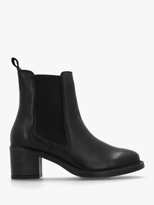 Ichels Black Leather Block Heel Chelsea Boots