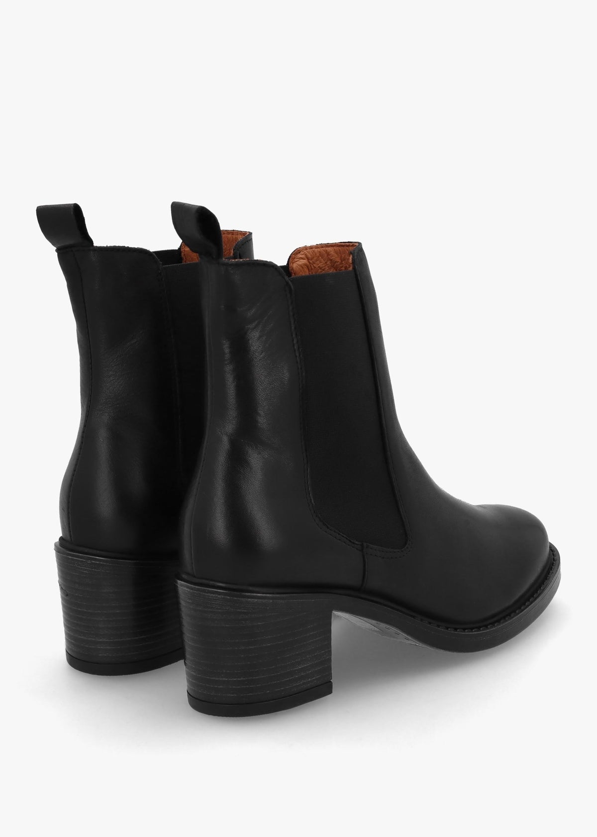 Ichels Black Leather Block Heel Chelsea Boots