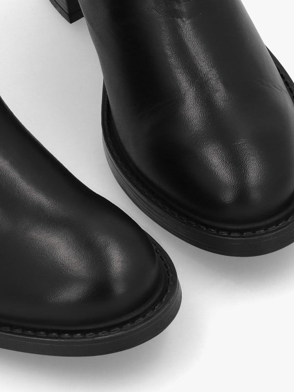 Ichels Black Leather Block Heel Chelsea Boots