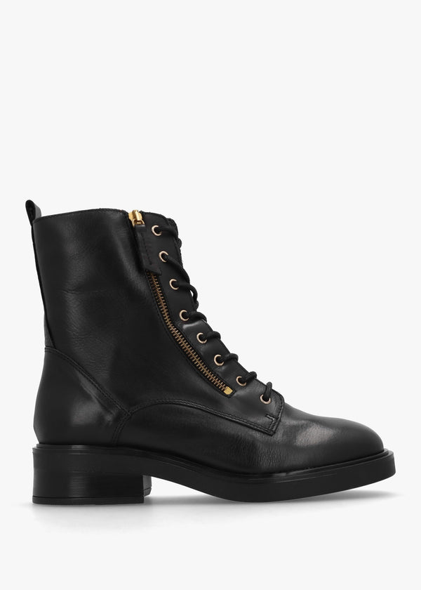 Ilacie Black Leather Lace Up Boots
