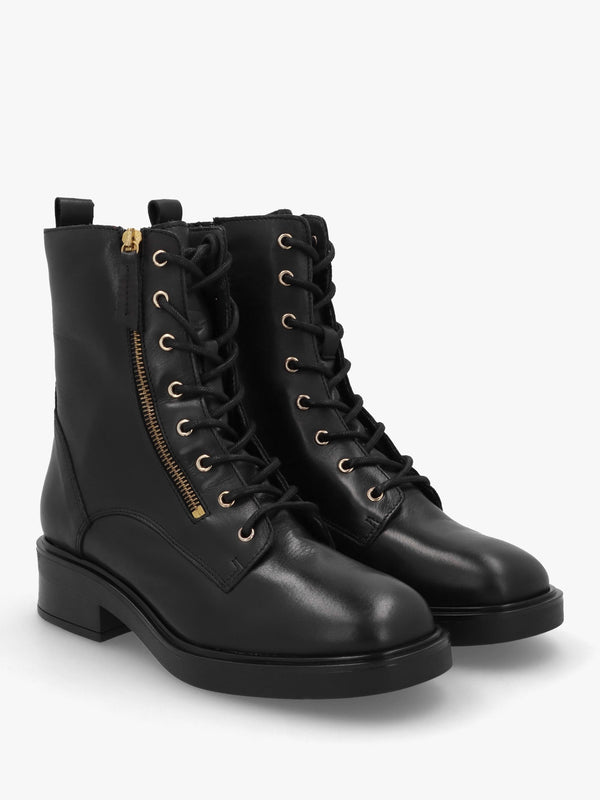 Ilacie Black Leather Lace Up Boots