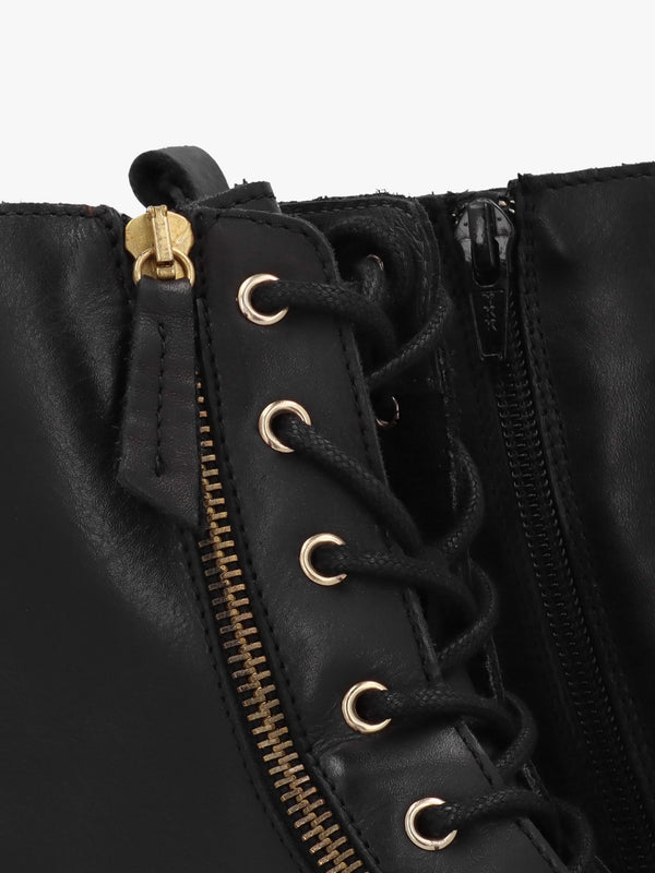 Ilacie Black Leather Lace Up Boots