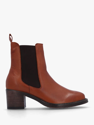 Ichels Tan Leather Block Heel Chelsea Boots