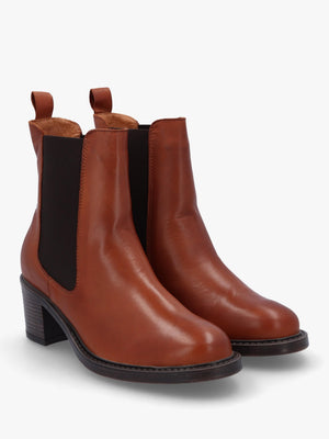 Ichels Tan Leather Block Heel Chelsea Boots