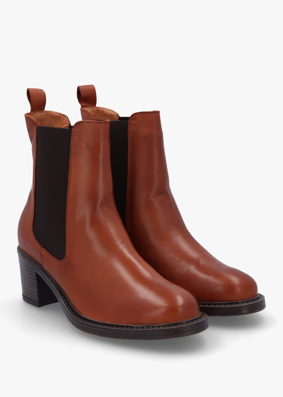 Ichels Tan Leather Block Heel Chelsea Boots