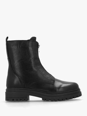 Izippe Black Leather Front Zip Ankle Boots