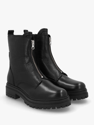 Izippe Black Leather Front Zip Ankle Boots