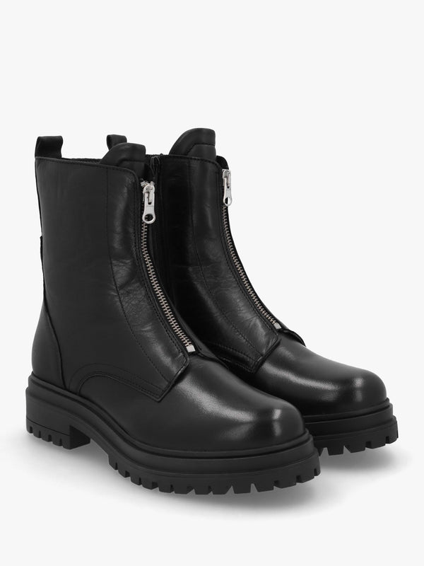 Izippe Black Leather Front Zip Ankle Boots