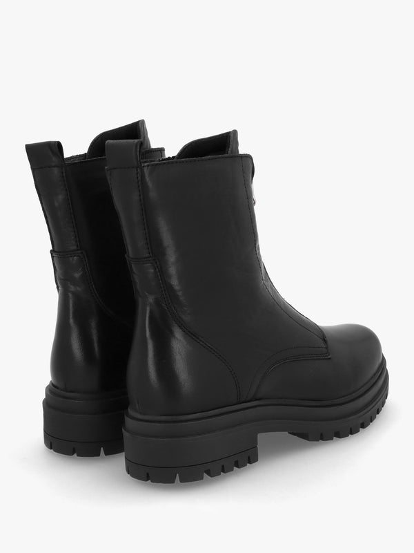 Izippe Black Leather Front Zip Ankle Boots