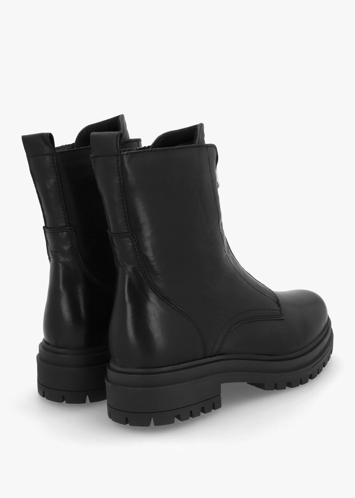 Izippe Black Leather Front Zip Ankle Boots