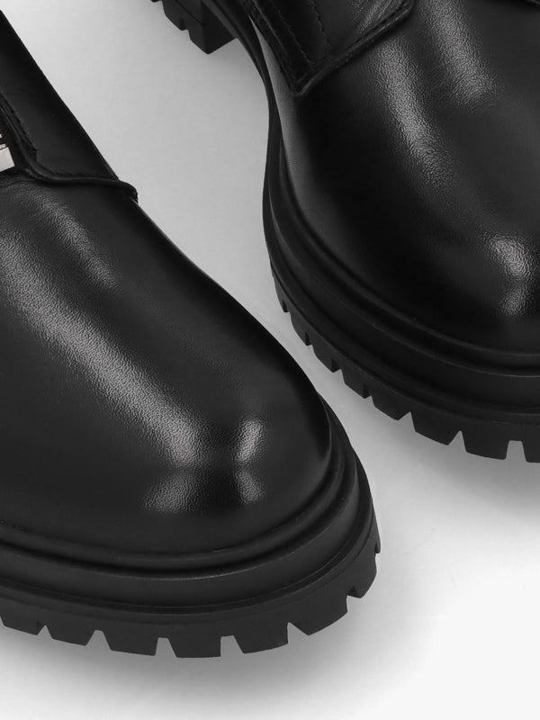 Izippe Black Leather Front Zip Ankle Boots
