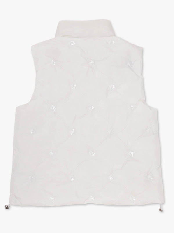 White Quilted Sequin Embellished Gillet