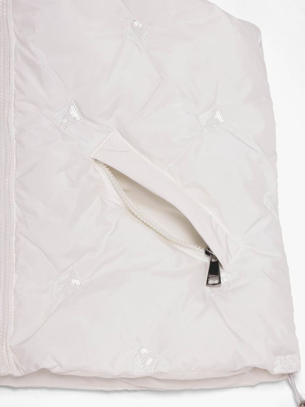 White Quilted Sequin Embellished Gillet