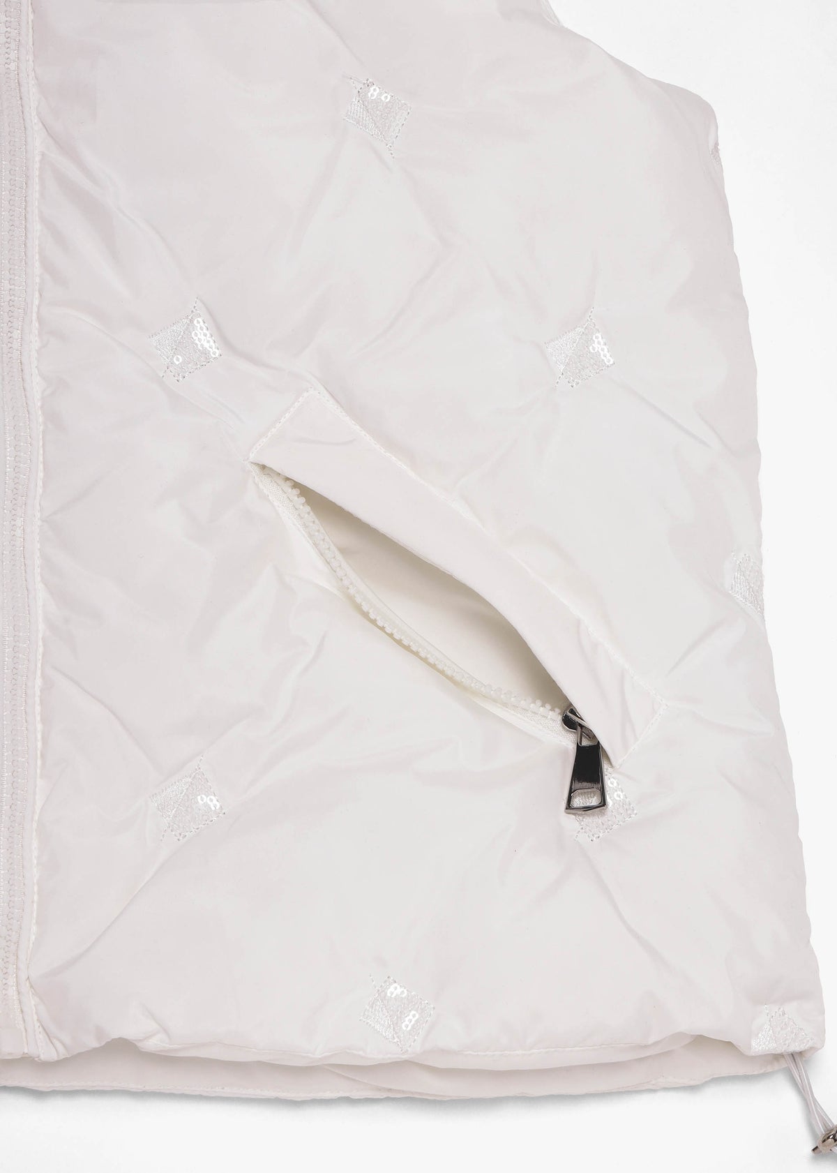 White Quilted Sequin Embellished Gillet
