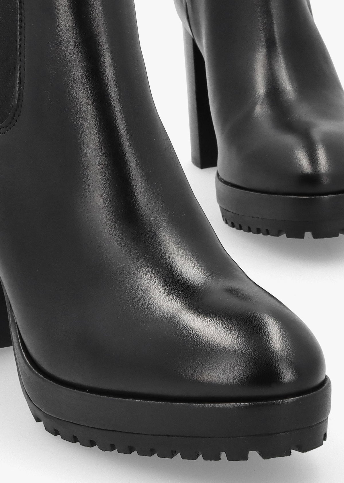 Thea Black Leather High Block Heel Platform Chelsea Boots