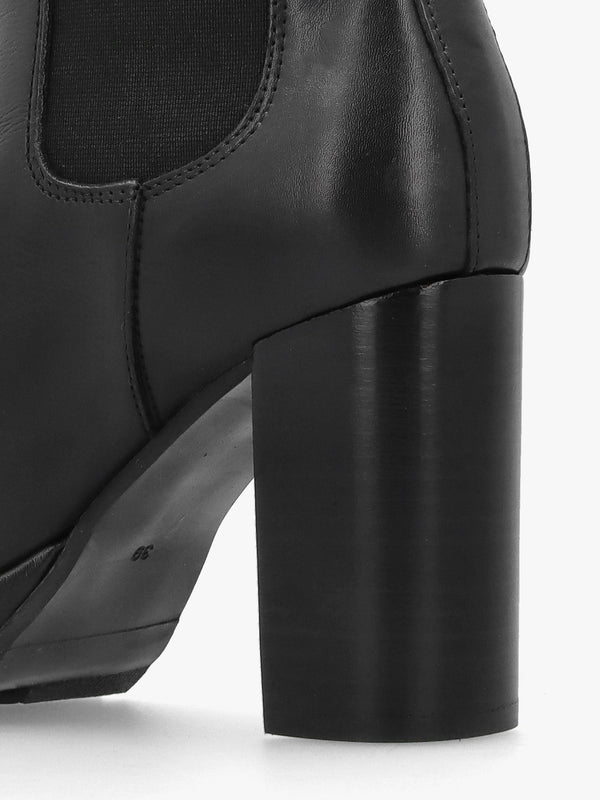 Thea Black Leather High Block Heel Platform Chelsea Boots