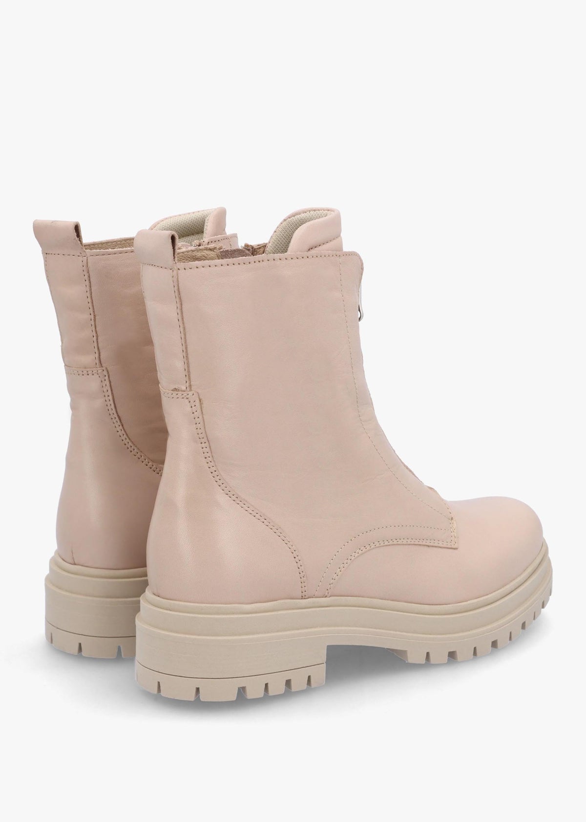Izippe Cream Leather Front Zip Ankle Boots