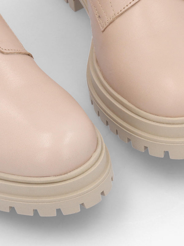 Izippe Cream Leather Front Zip Ankle Boots