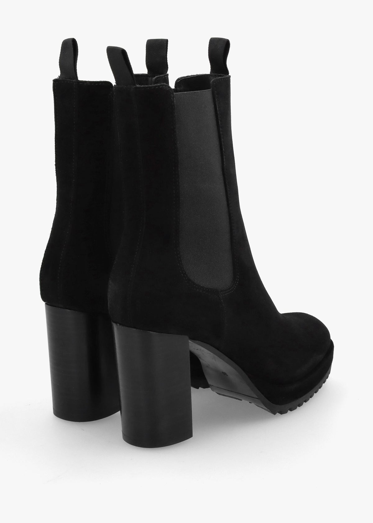 Thea Black Suede High Block Heel Platform Chelsea Boots