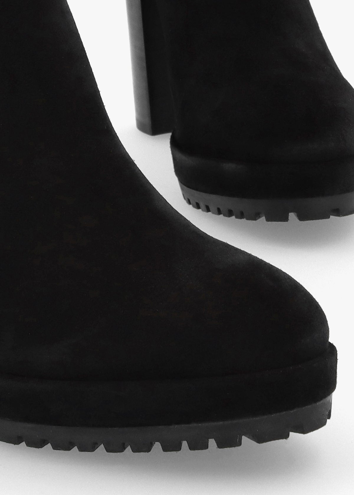 Thea Black Suede High Block Heel Platform Chelsea Boots