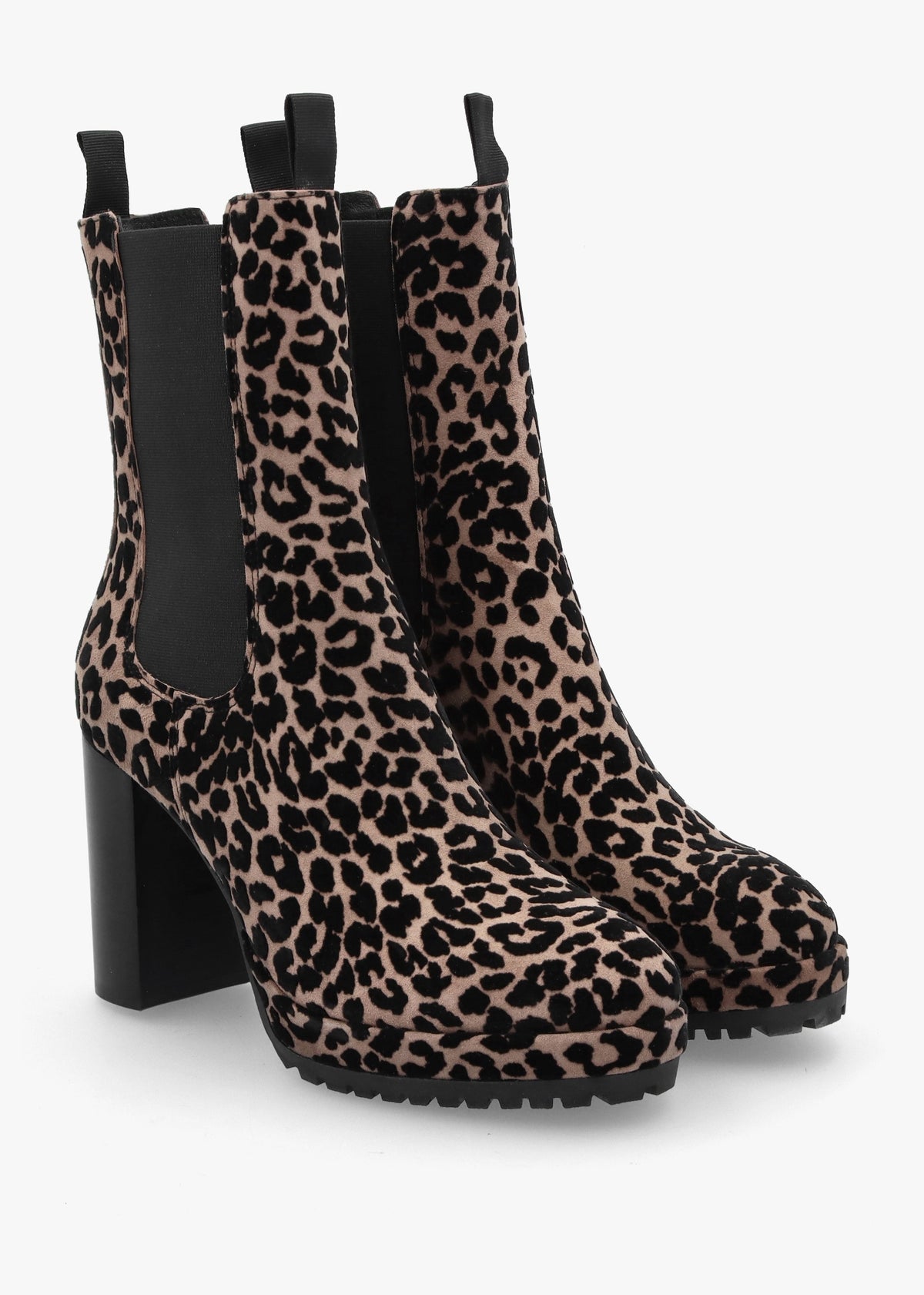 Thea Leopard Suede High Block Heel Platform Chelsea Boots