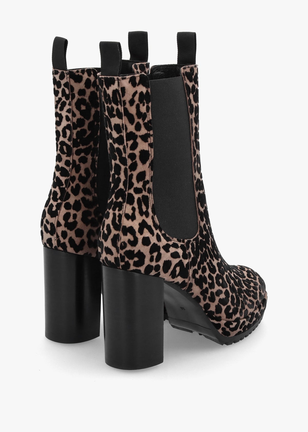 Thea Leopard Suede High Block Heel Platform Chelsea Boots