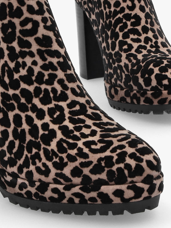 Thea Leopard Suede High Block Heel Platform Chelsea Boots