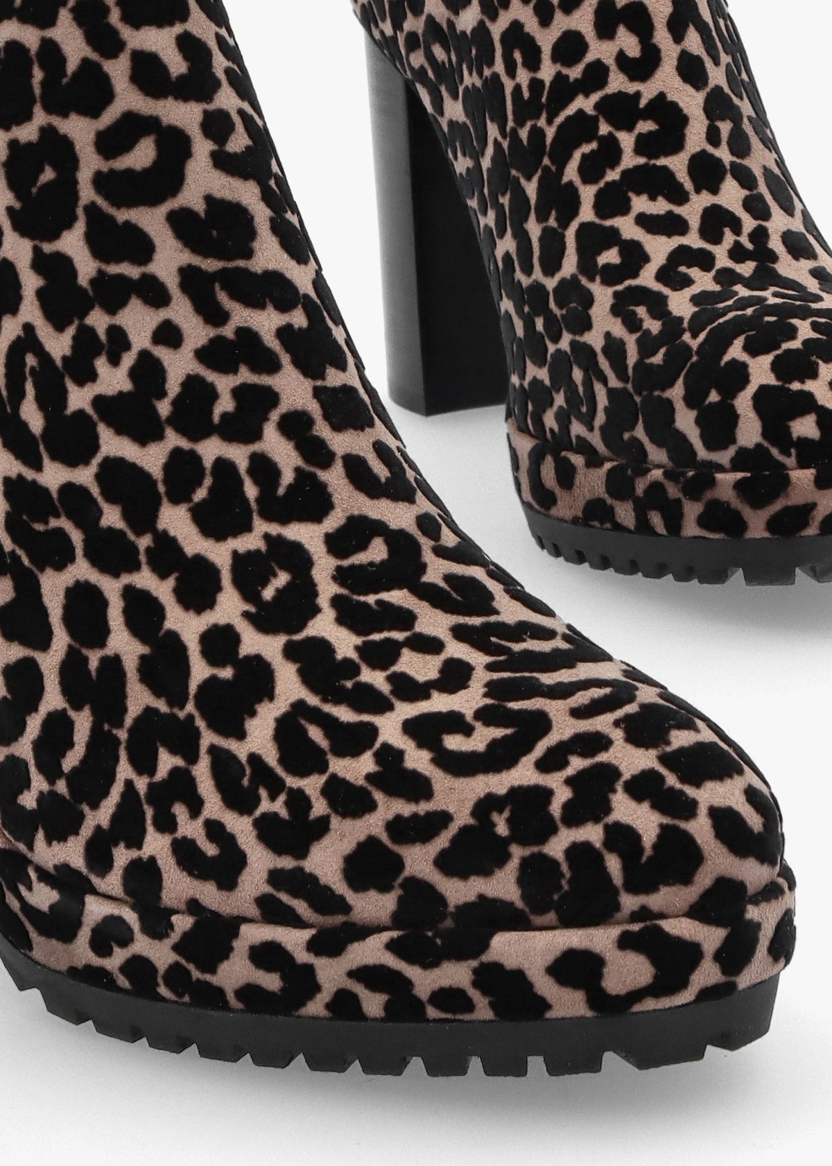 Thea Leopard Suede High Block Heel Platform Chelsea Boots