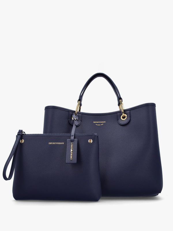 Navy Pebbled Shopper With Pouch