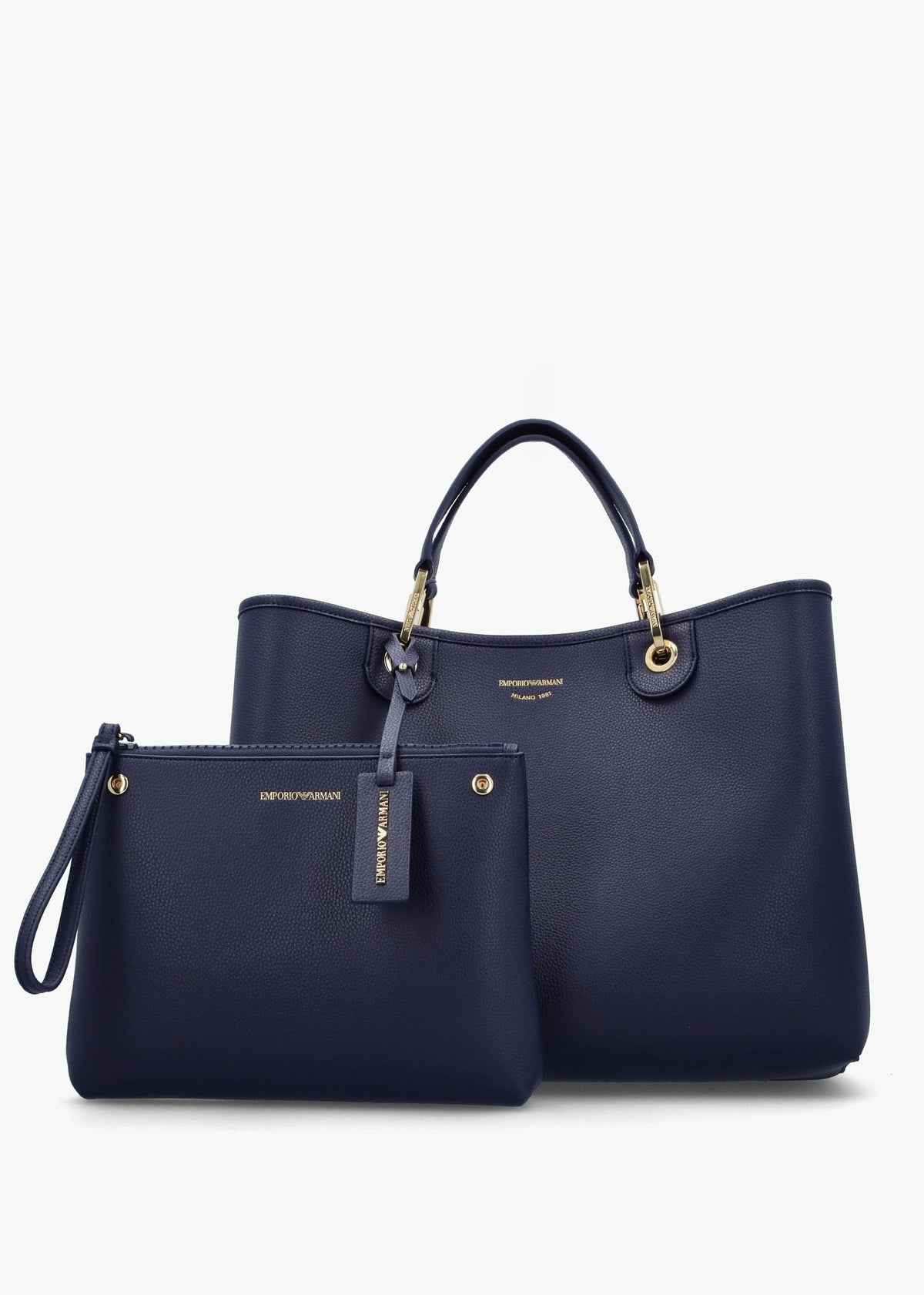 Navy Pebbled Shopper With Pouch