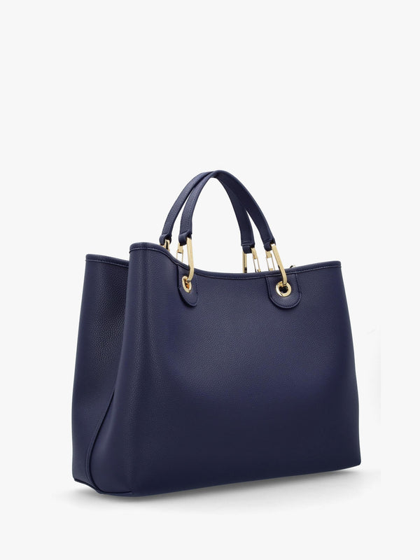 Navy Pebbled Shopper With Pouch