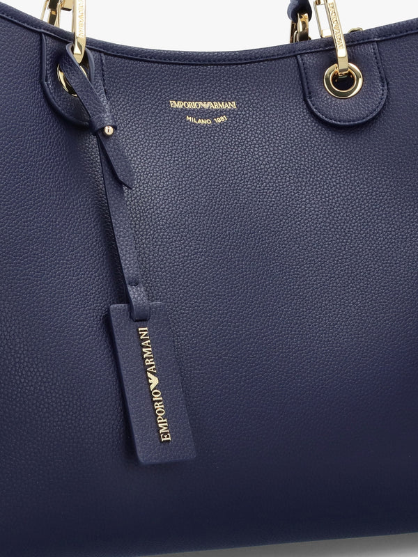 Navy Pebbled Shopper With Pouch