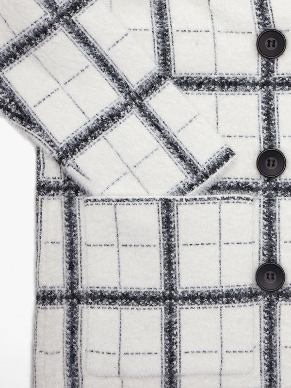 White & Black Checked Duster Coat