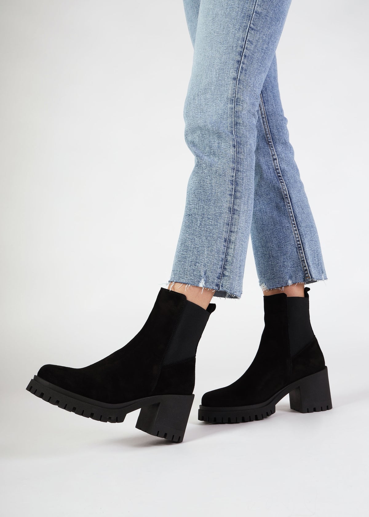 Luxor Black Suede Block Heel Chelsea Boots