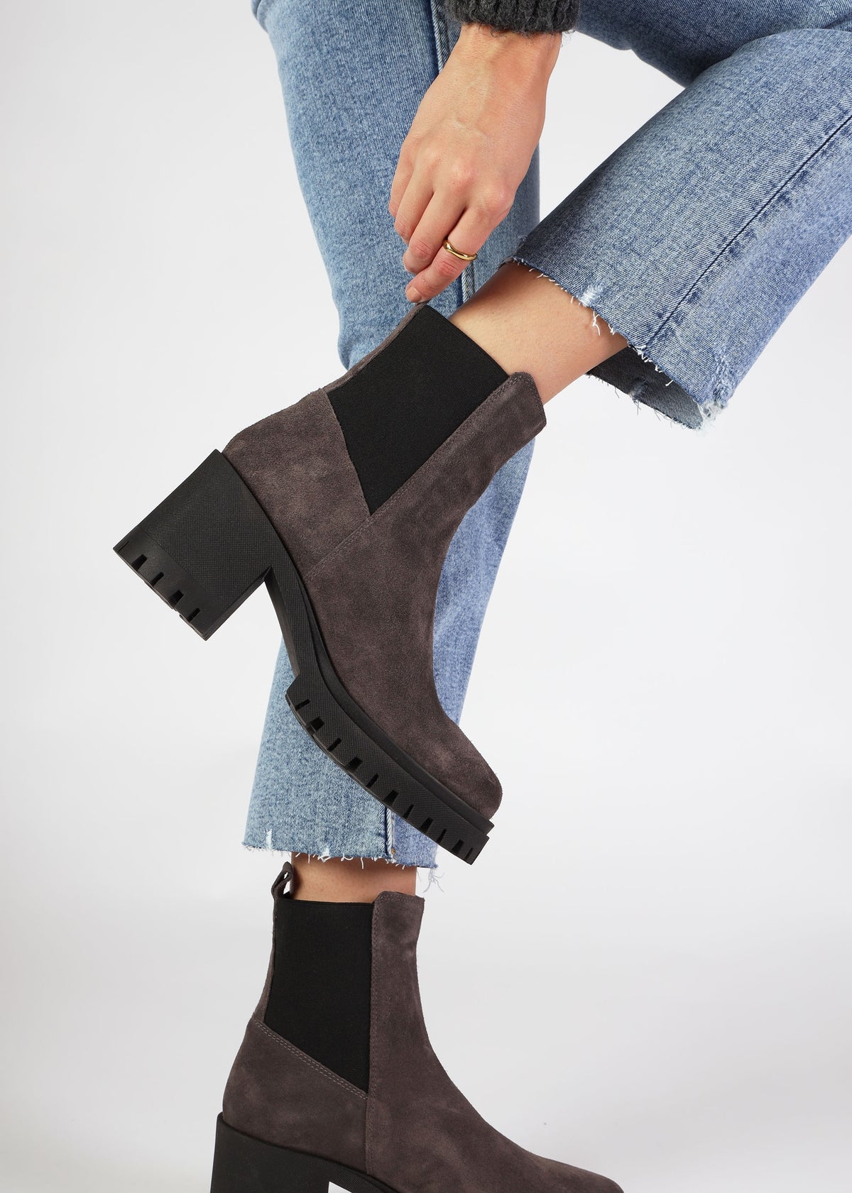 Luxor Grey Suede Block Heel Chelsea Boots