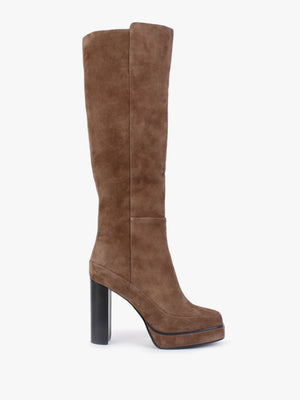 Sippy Tan Suede Platform Knee Boots