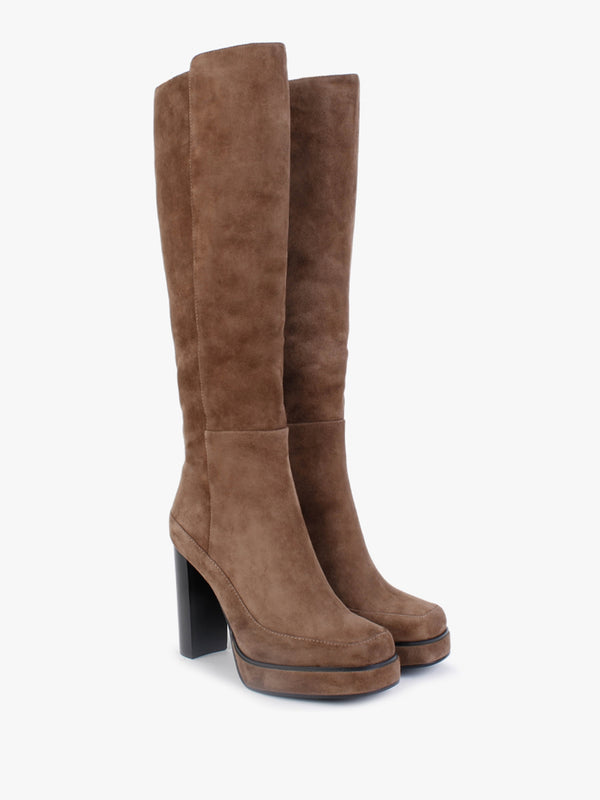 Sippy Tan Suede Platform Knee Boots