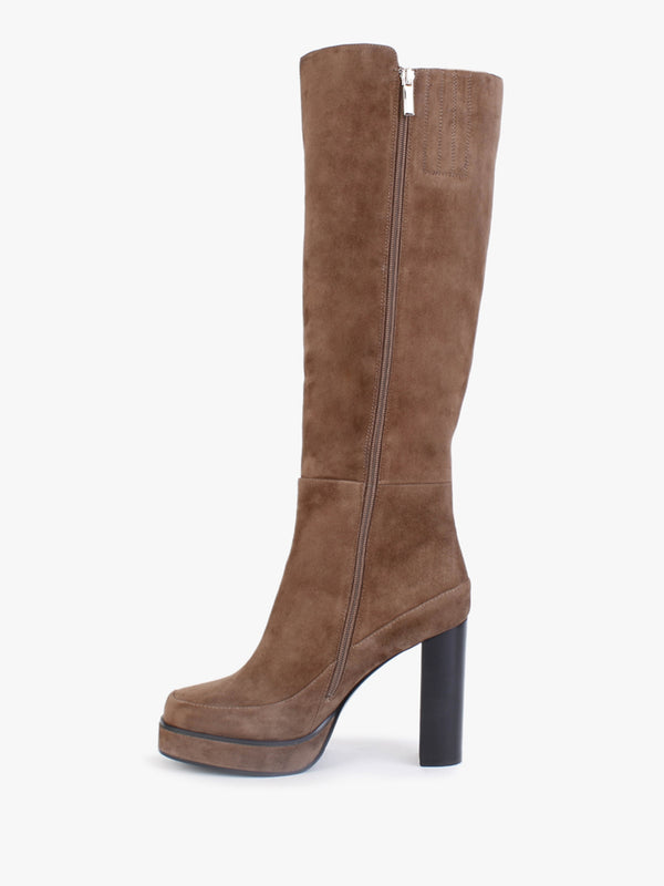 Sippy Tan Suede Platform Knee Boots