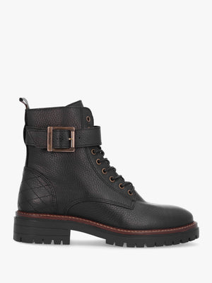 Heidi Black Pebbled Leather Camando Ankle Boots